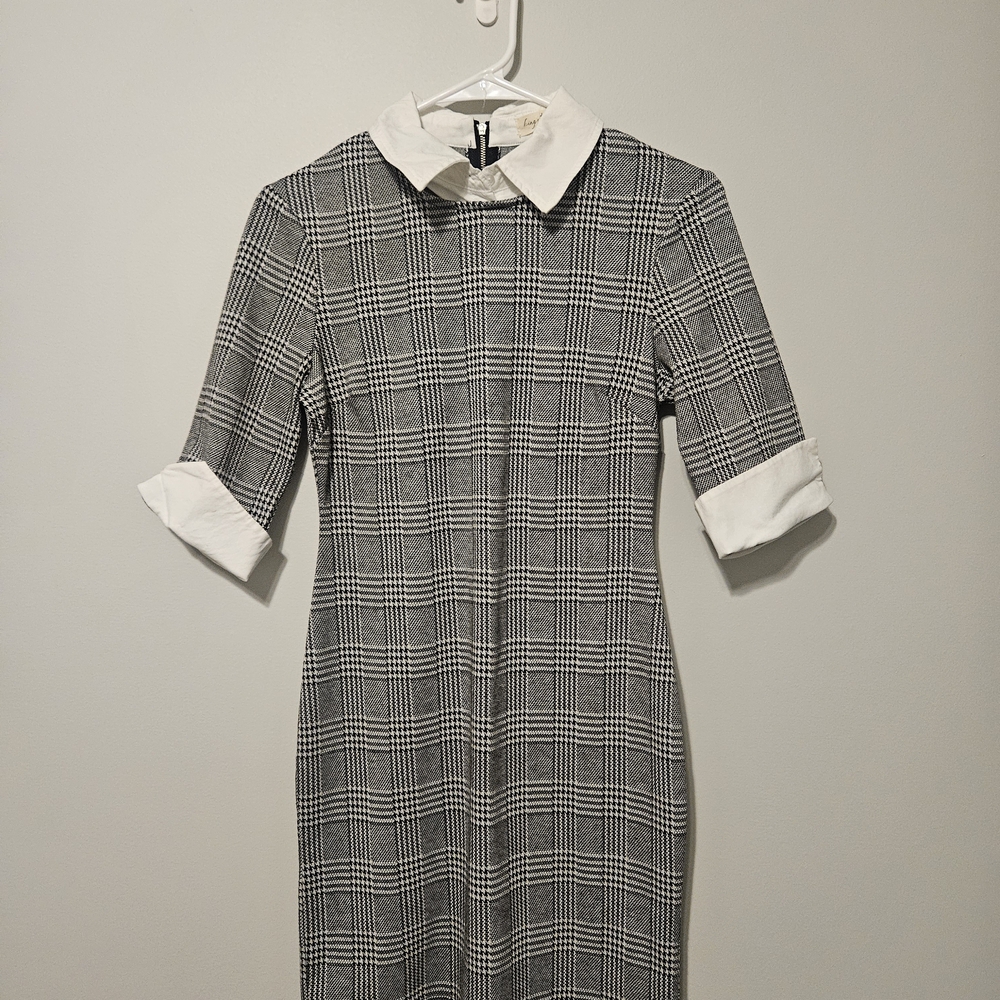 Kingston Black and White Checkered Long Sleeve Dress